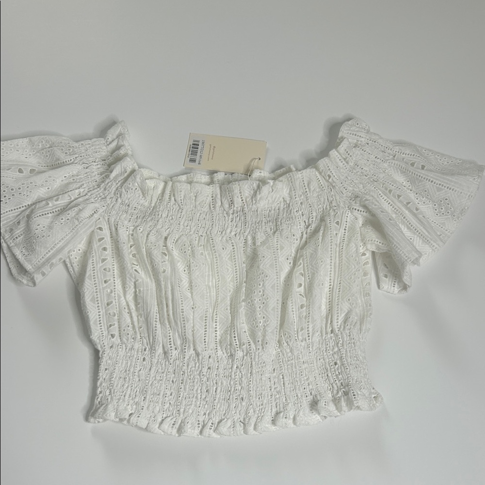 Chic White Eyelet Off-Shoulder Blouse